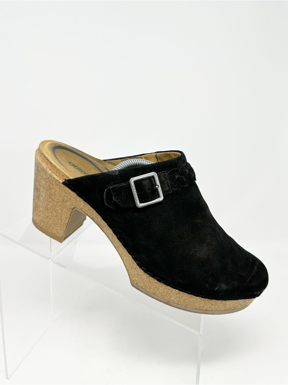 Aetrex Corey Clog Black Slip-On Mule Braided Strap Buckle Platform Size 10.5-11